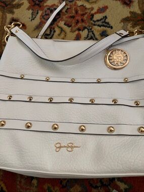 Jessica Simpson White Studded Shoulder Bag with Gold Charm